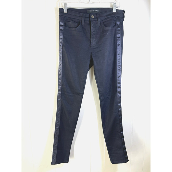 Veronica Beard Kate Skinny High Rise Indigo Dark Wash Tuxedo Stripe Size 28/6